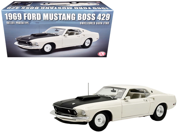 1969 Ford Mustang BOSS 429 "KK1201 Prototype - Unrestored Barn Find" White with Black Hood Limited Edition to 360 pieces Worldwide 1/18 Diecast Model Car by ACME