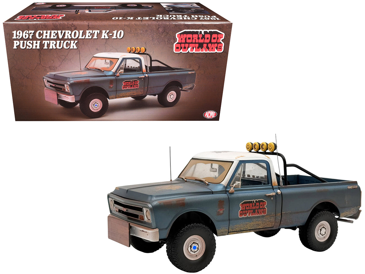 1967 Chevrolet K-10 Pickup Truck "World of Outlaws Push Truck" Blue (Rusted) with White Top Limited Edition to 378 pieces Worldwide 1/18 Model Car by ACME