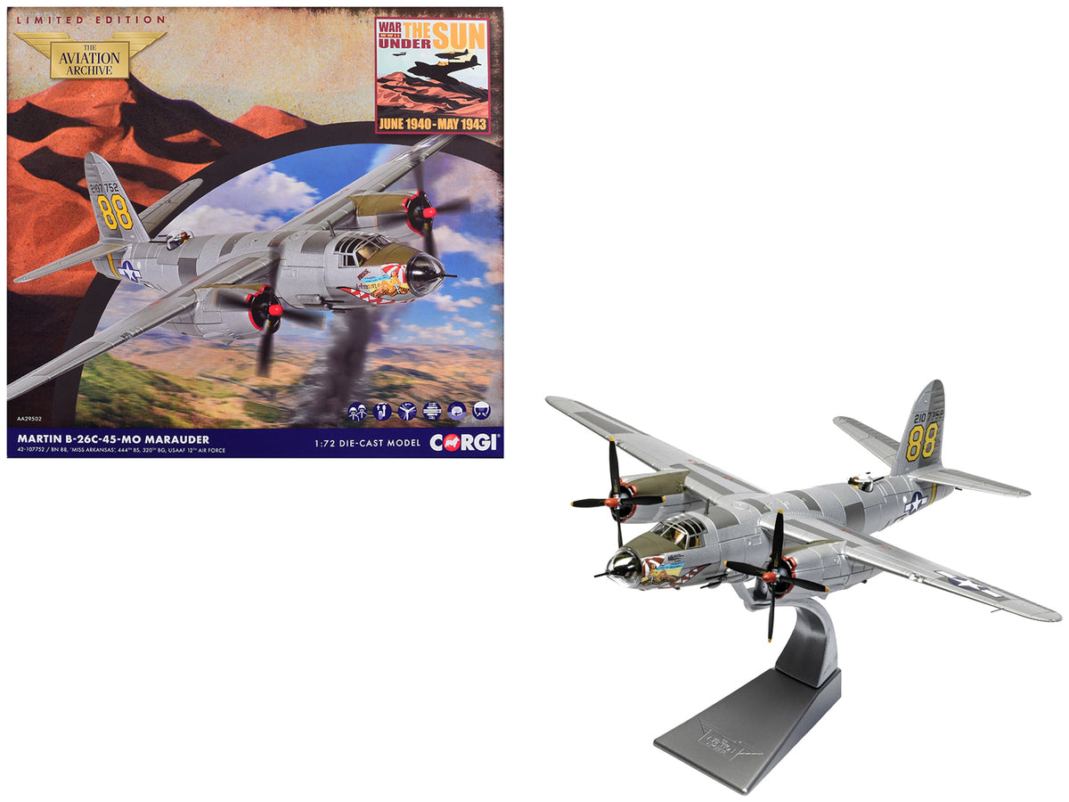 Martin B-26C-45-MO Marauder Aircraft "42-107752 Miss Arkansas 444th BS 320th BG 12th Air Force" (1944) United States Army Air Forces "The Aviation Archive" Series 1/72 Diecast Model by Corgi
