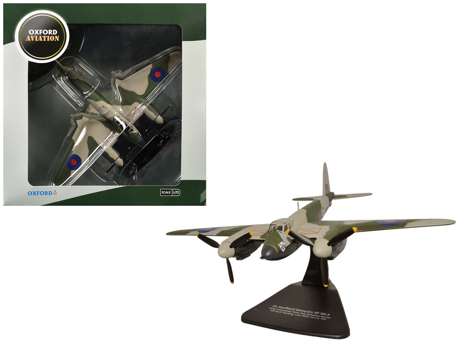 De Havilland Mosquito NF MKII Aircraft "Wing Commander Peter G. Wykeham-Barnes No. 23 Squadron Luqa Malta" (1943) Royal Air Force "Oxford Aviation" Series 1/72 Diecast Model Airplane by Oxford Diecast