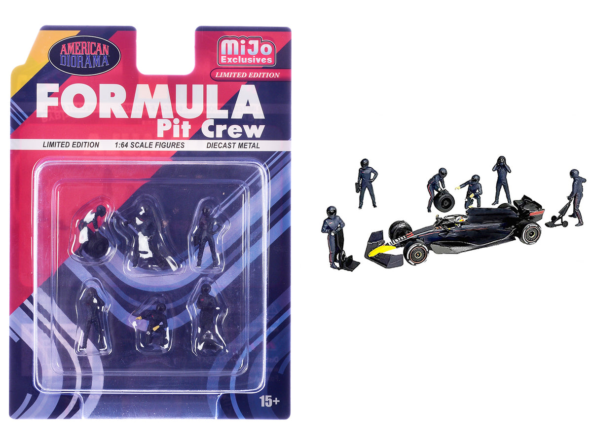 "Formula Pit Crew – Team Blue" 6 piece Diecast Figure Set (6 Figures) Limited Edition for 1/64 Scale Models by American Diorama
