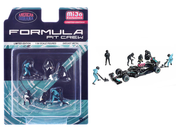 "Formula Pit Crew – Team Black" 6 piece Diecast Figure Set (6 Figures) Limited Edition for 1/64 Scale Models by American Diorama