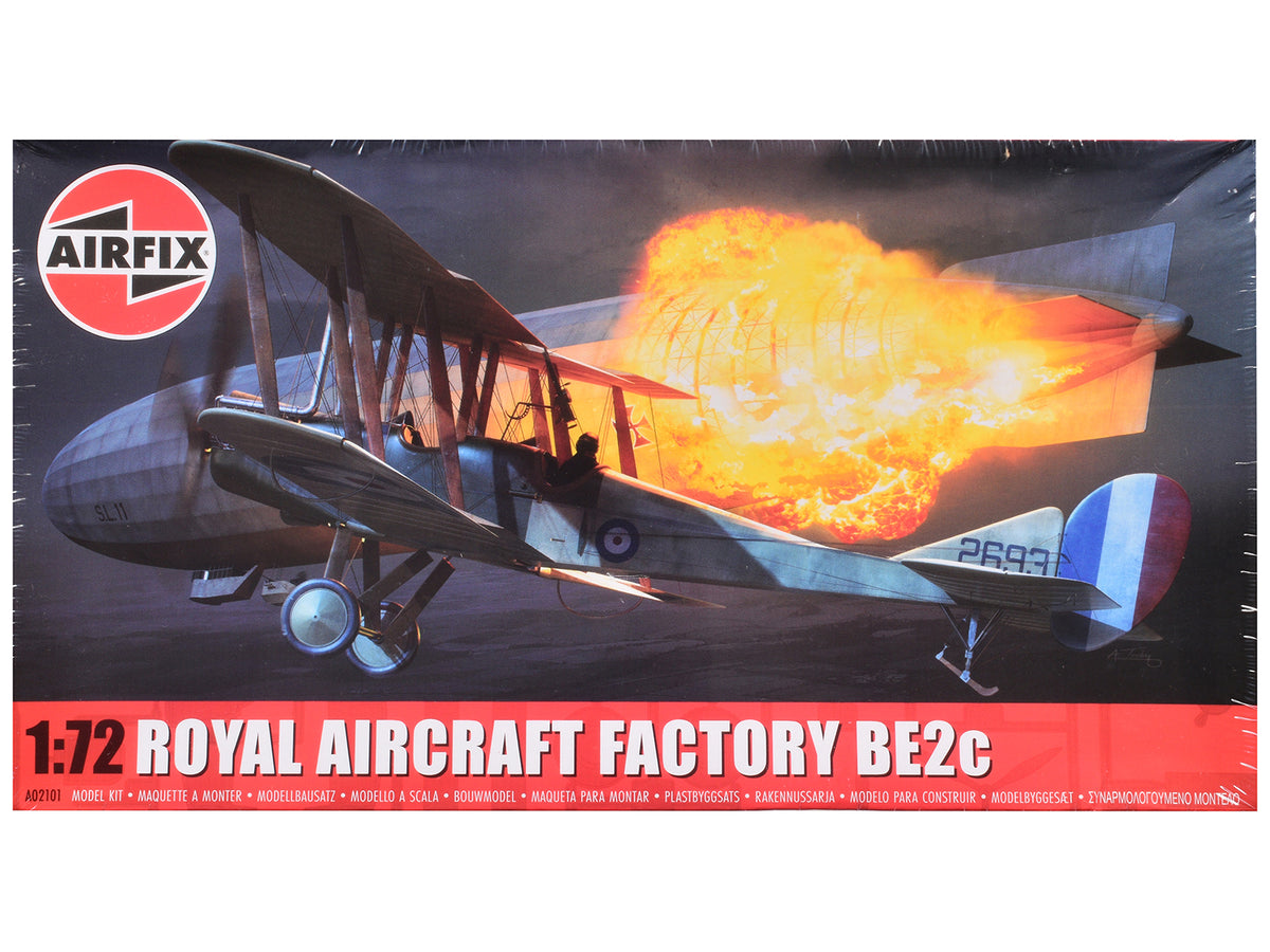 Level 2 Model Kit Royal Aircraft Factory BE2c Aircraft with 2 Scheme Options 1/72 Scale Plastic Model Kit by Airfix