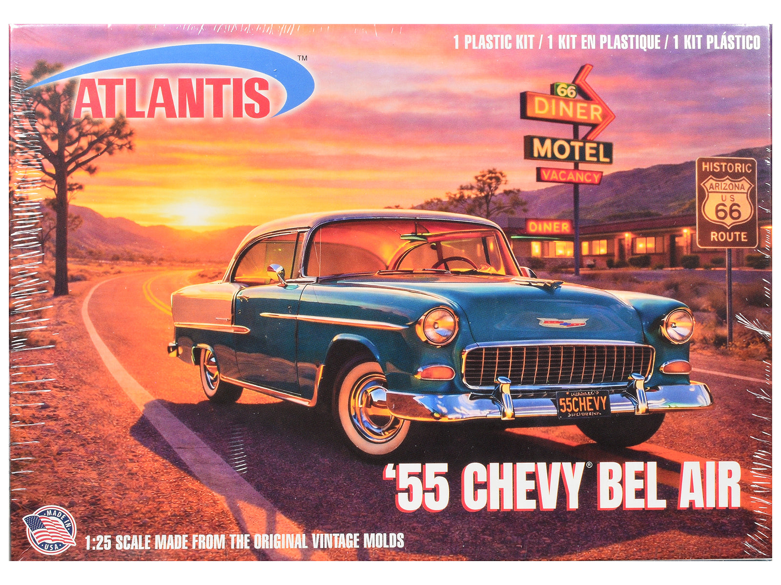 Skill 3 Model Kit 1955 Chevrolet Bel Air Hardtop "Route 66" 1/25 Scale Model by Atlantis