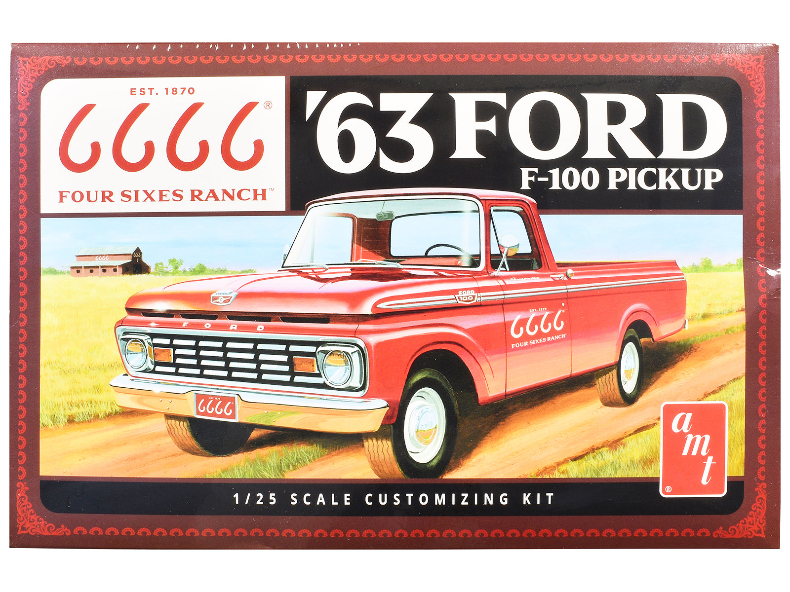Skill 2 Model Kit 1963 Ford F-100 Pickup Truck "Four Sixes Ranch" 3-in-1 Kit 1/25 Scale Model by AMT