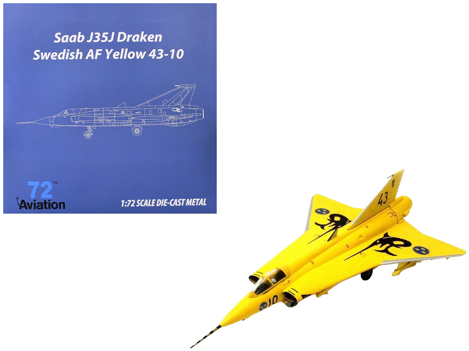 Saab J35J Draken Fighter Aircraft "43-10 3 "Johan Gul" Squadron 10 Wing Final Flight Livery" (1997) Swedish Air Force 1/72 Diecast Model Airplane by Aviation 72