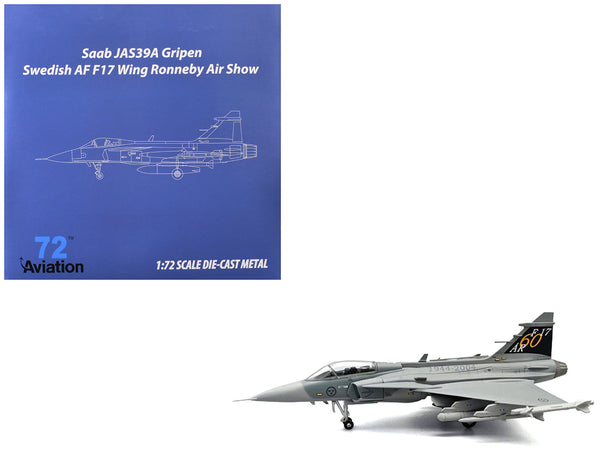 Saab JAS 39A Gripen Fighter Aircraft "17 Wing 60th Anniversary Livery Ronneby Air Show" (2004) Swedish Air Force 1/72 Diecast Model Airplane by Aviation 72
