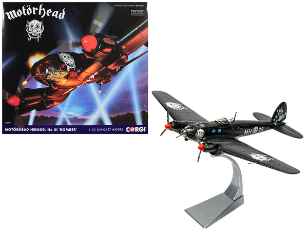 Heinkel He III Bomber Aircraft "Motorhead" Black with Graphicss 1/72 Diecast Model by Corgi