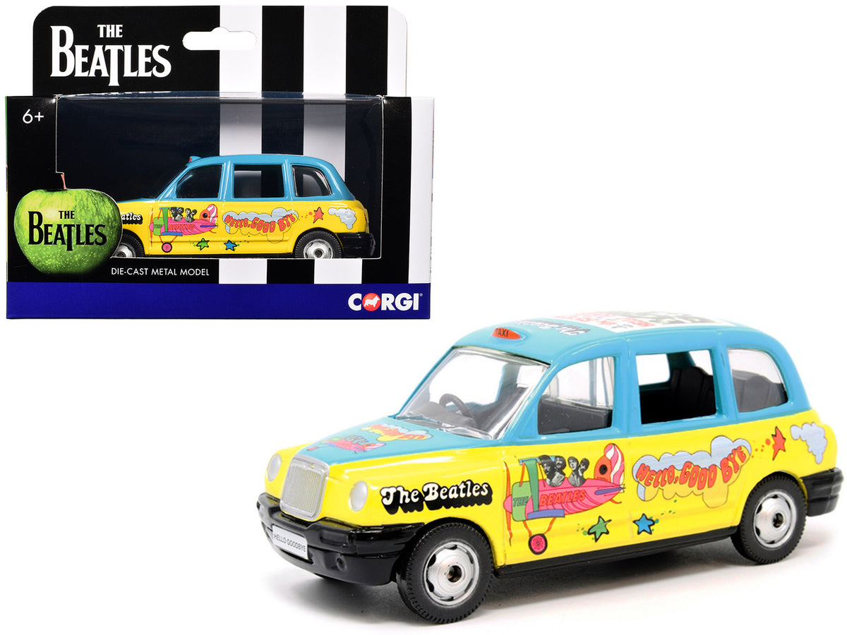 The Beatles London Taxi RHD (Right Hand Drive) "Hello Goodbye" Blue and Yellow with Graphics Diecast Model by Corgi