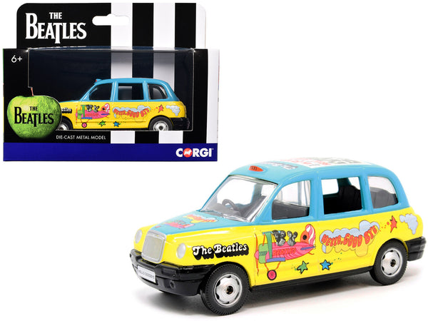 The Beatles London Taxi RHD (Right Hand Drive) "Hello Goodbye" Blue and Yellow with Graphics Diecast Model by Corgi