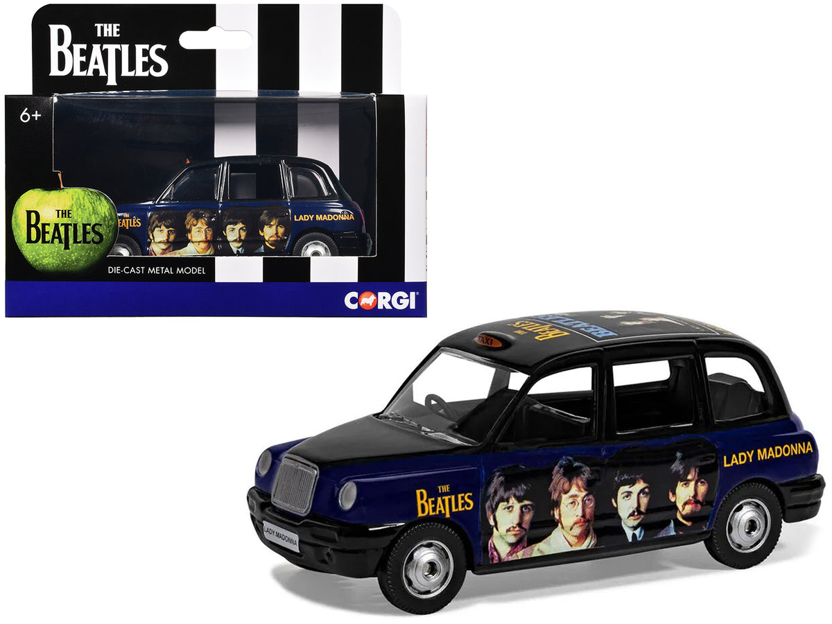 The Beatles London Taxi RHD (Right Hand Drive) "Lady Madonna" Black and Dark Blue with Graphics Diecast Model by Corgi