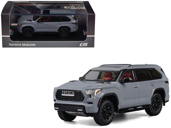 2024 Toyota Sequoia Cement Gray with Red Interior 1/64 Diecast Model Car by CM Models