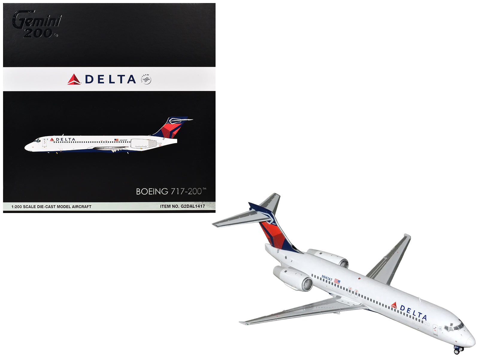 Boeing 717-200 Commercial Aircraft "Delta Air Lines" (N947AT) White with Blue and Red Tail "Gemini 200" Series 1/200 Diecast Model by GeminiJets