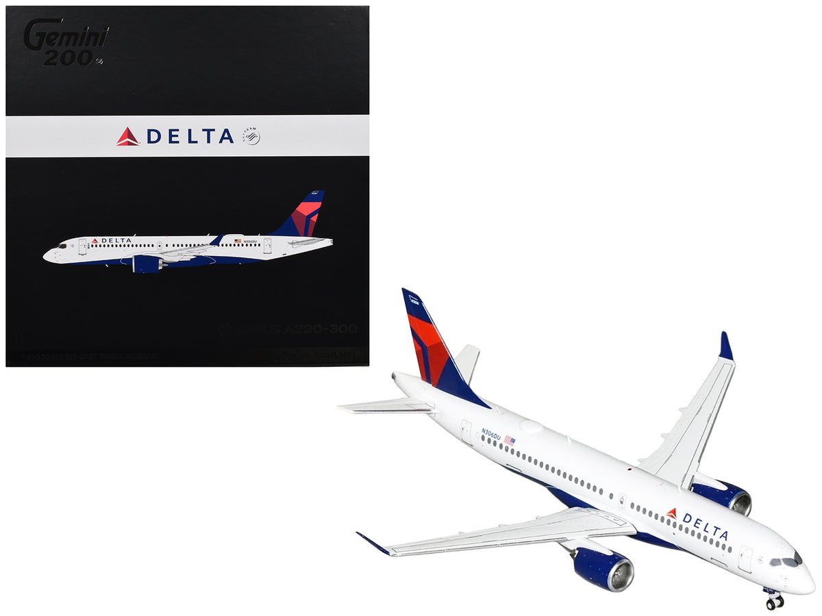 Airbus A220-300 Commercial Aircraft "Delta Air Lines" (N306DU) White with Red and Blue Tail "Gemini 200" Series 1/200 Diecast Model Airplane by GeminiJets