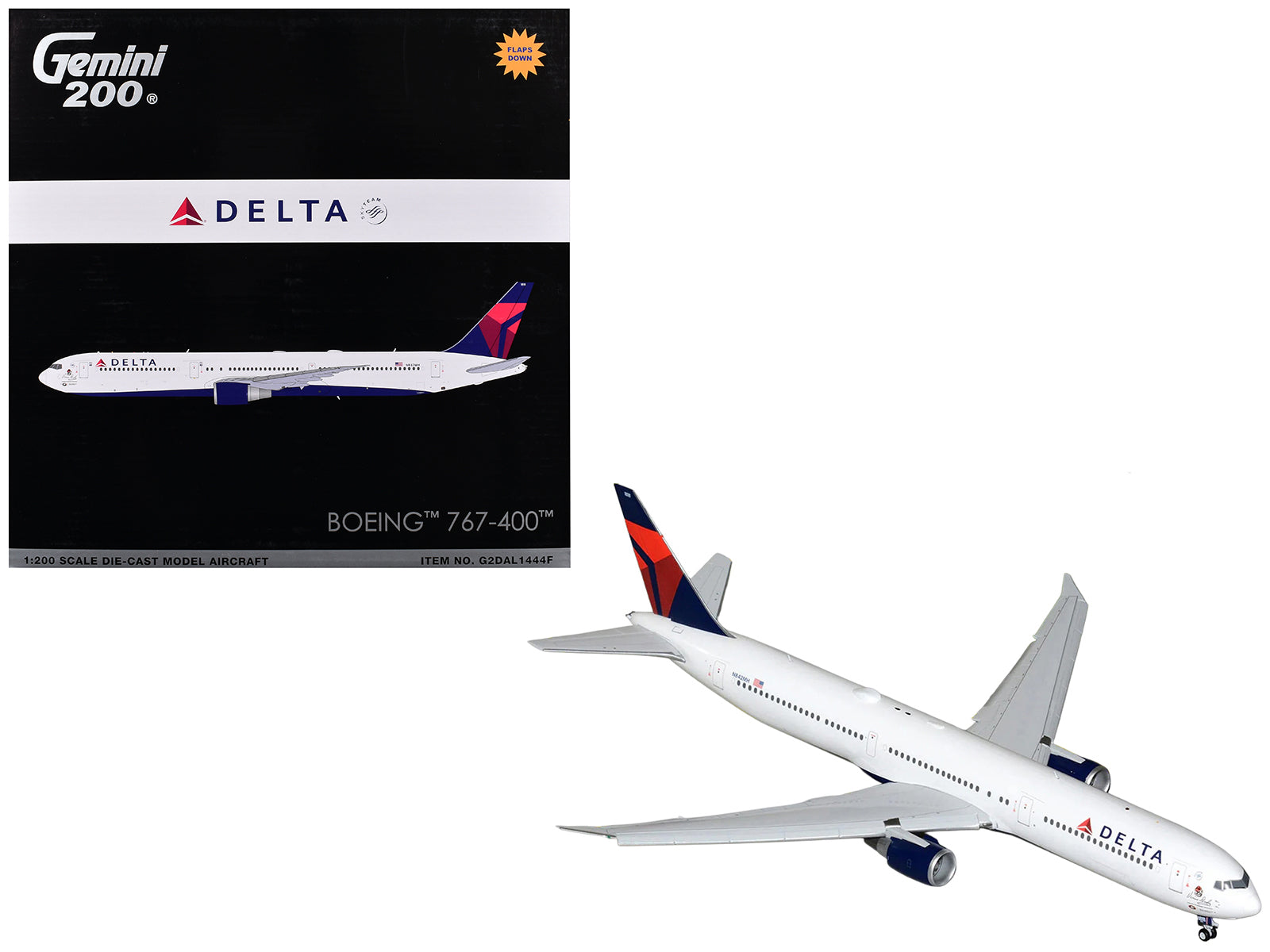 Boeing 767-400ER Commercial Aircraft with Flaps Down "Delta Air Lines" (N482MH) White with Blue and Red Tail "Gemini 200" Series 1/200 Diecast Model Airplane by GeminiJets
