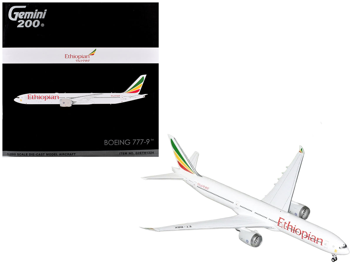 Boeing 777-9 Commercial Aircraft "Ethiopian Airlines" (ET-BBX) White with Tail Stripes "Gemini 200" Series 1/200 Diecast Model Airplane by GeminiJets