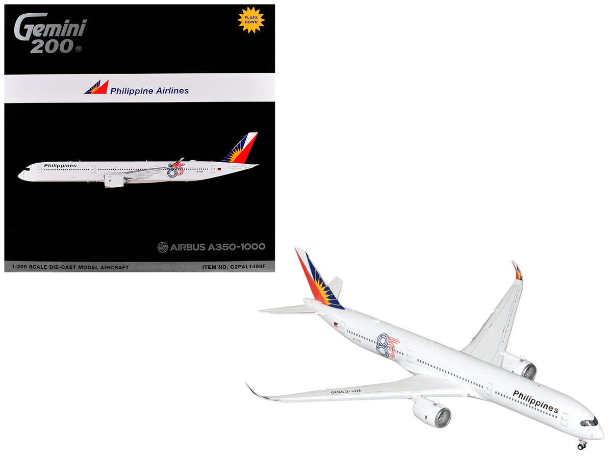 Airbus A350-1000 Commercial Aircraft with Flaps Down "Philippine Airlines" (RP-C3510) White with Tail Graphics "Gemini 200" 1/200 Diecast Model Airplane by GeminiJets