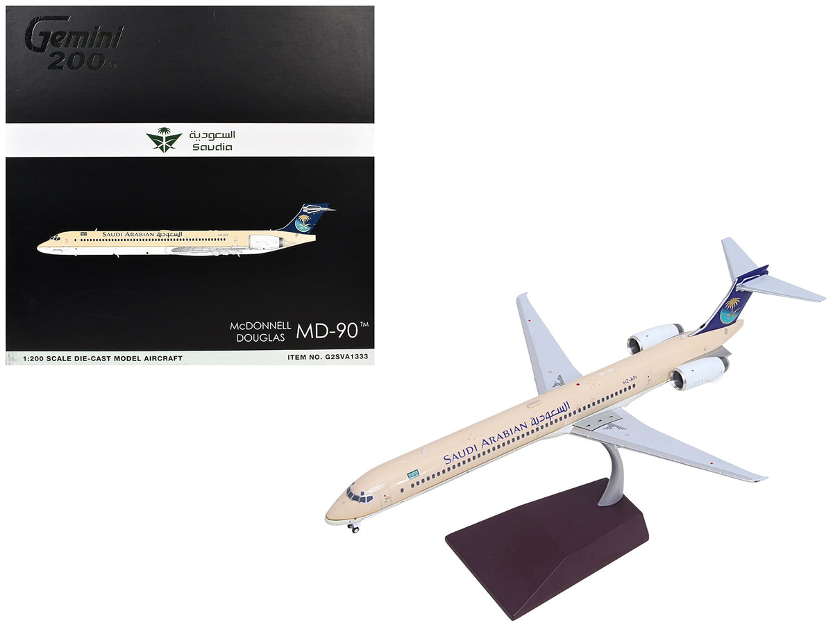 McDonnell Douglas MD-90 Commercial Aircraft "Saudia Airlines" (HZ-API) Beige with Blue Tail "Gemini 200" Series 1/200 Diecast Model by GeminiJets