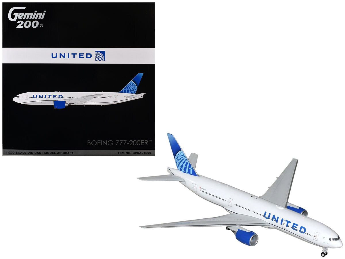 Boeing 777-200ER Commercial Aircraft "United Airlines" (N798UA) White with Blue Tail "Gemini 200" Series 1/200 Diecast Model by GeminiJets