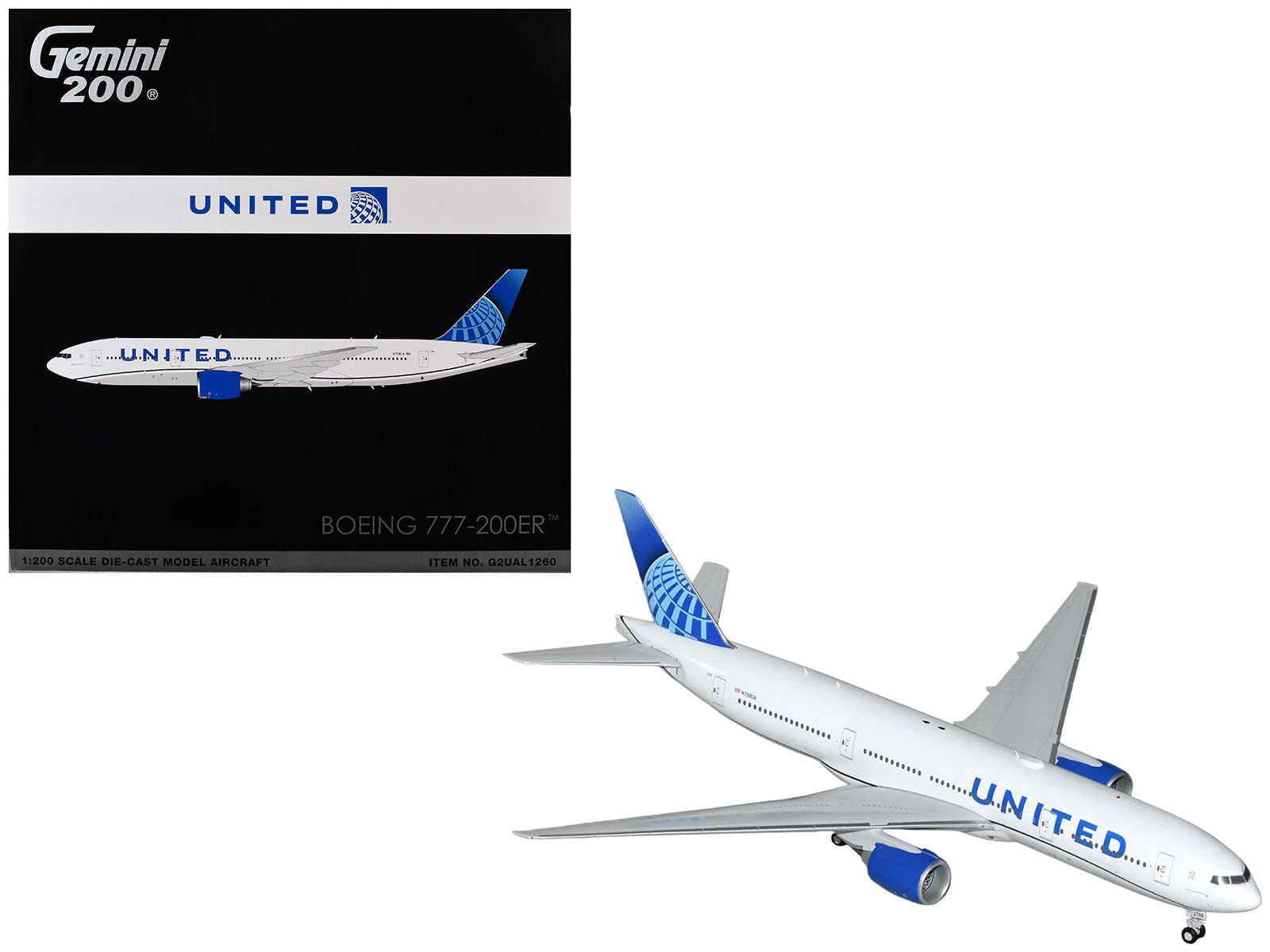 Boeing 777-200ER Commercial Aircraft "United Airlines" (N798UA) White with Blue Tail "Gemini 200" Series 1/200 Diecast Model by GeminiJets