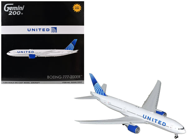Boeing 777-200ER Commercial Aircraft with Flaps Down "United Airlines" (N798UA) White with Blue Tail "Gemini 200" Series 1/200 Diecast Model by GeminiJets