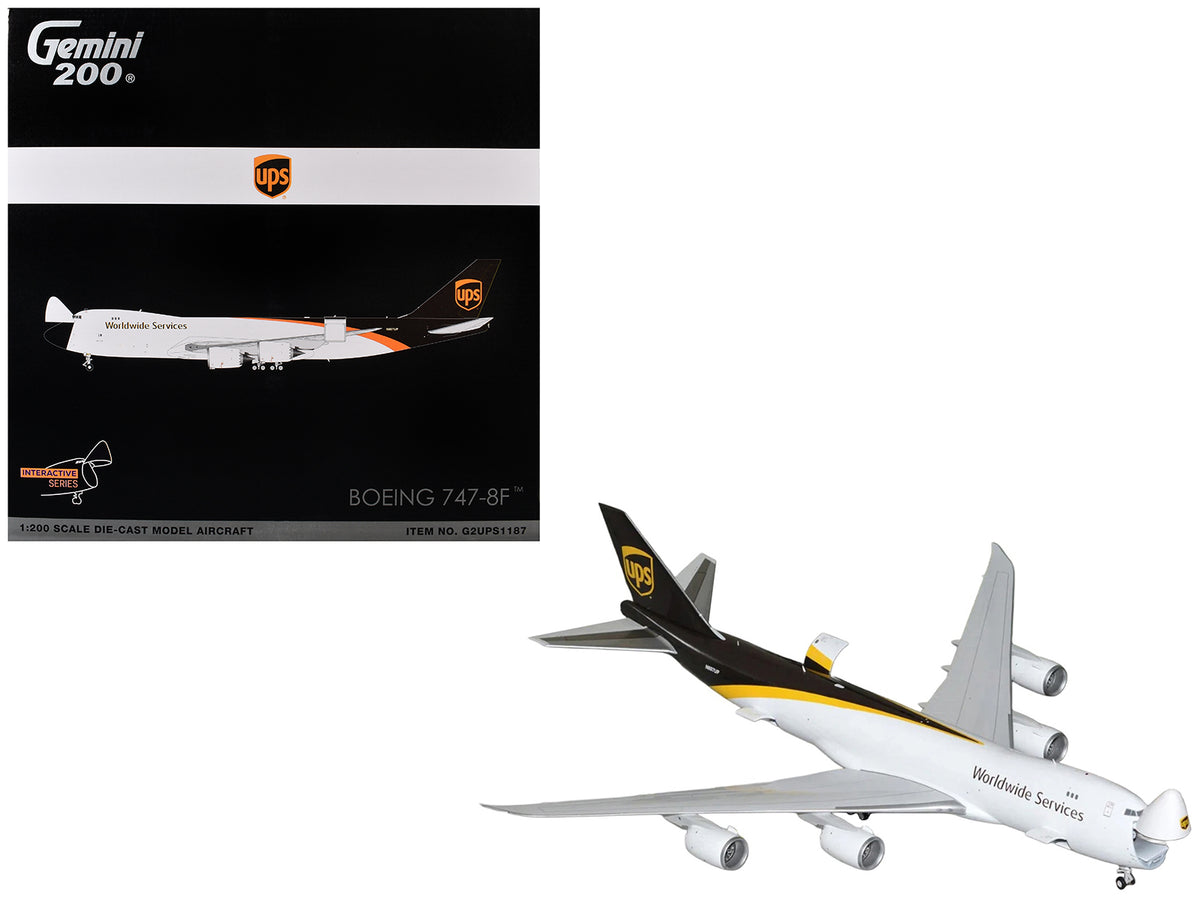 Boeing 747-8F Commercial Aircraft "UPS Worldwide Services" (N607UP) White with Brown Tail "Gemini 200 - Interactive Series" Series 1/200 Diecast Model by GeminiJets