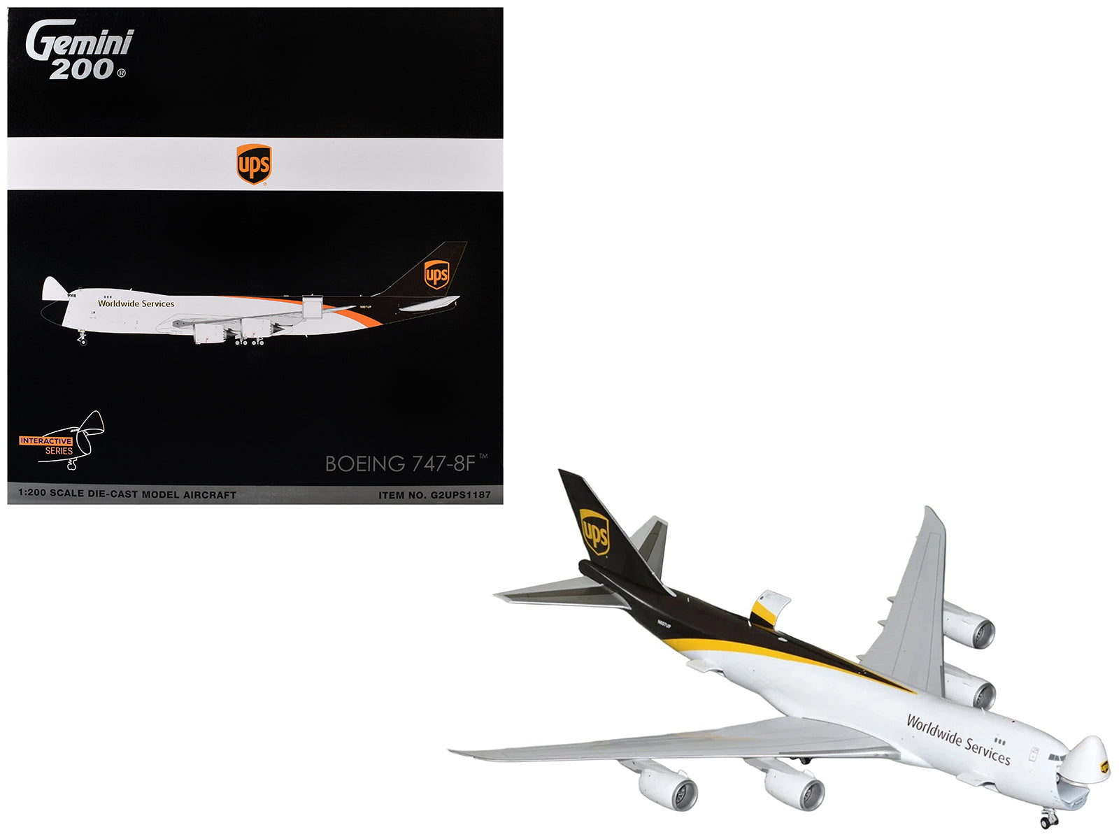 Boeing 747-8F Commercial Aircraft "UPS Worldwide Services" (N607UP) White with Brown Tail "Gemini 200 - Interactive Series" Series 1/200 Diecast Model by GeminiJets