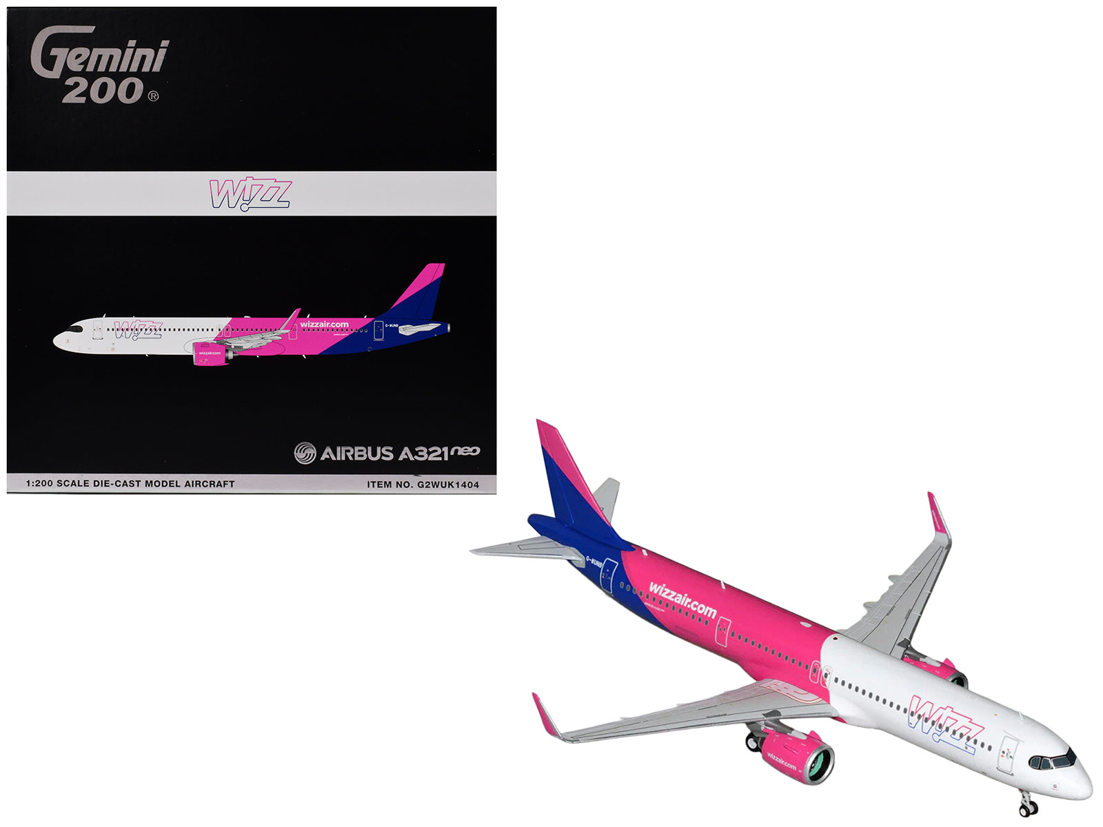 Airbus A321neo Commercial Aircraft "Wizz Air" (G-WUNB) White and Pink with Purple Tail "Gemini 200" Series 1/200 Diecast Model by GeminiJets