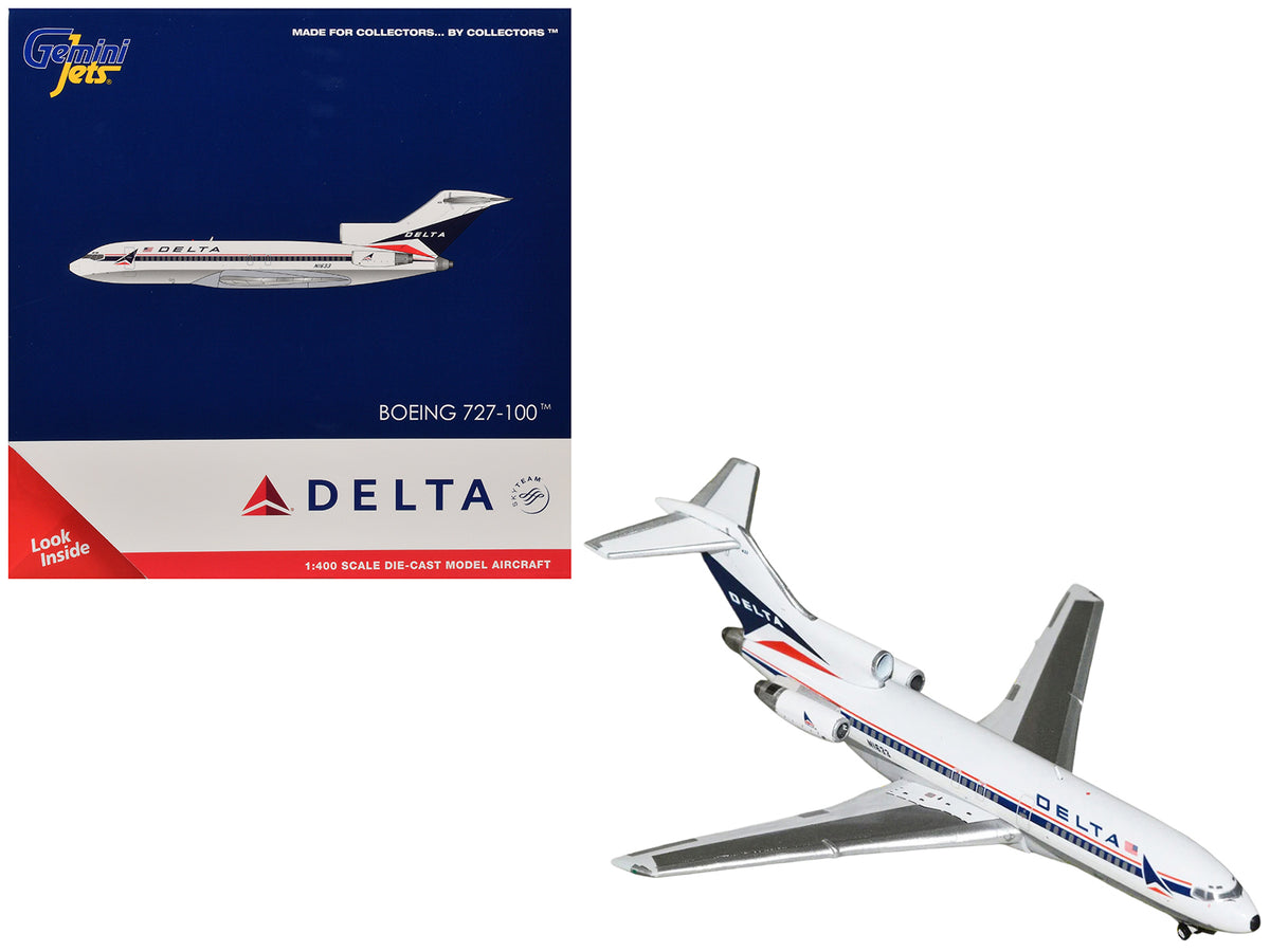 Boeing 727-100 Commercial Aircraft "Delta Air Lines" (N1633) White with Red and Blue Stripes 1/400 Diecast Model by GeminiJets