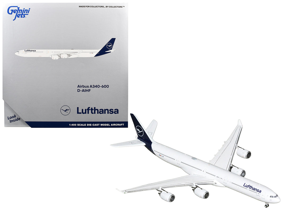 Airbus A340-600 Commercial Aircraft "Lufthansa" (D-AIHF) White with Dark Blue Tail 1/400 Diecast Model Airplane by GeminiJets