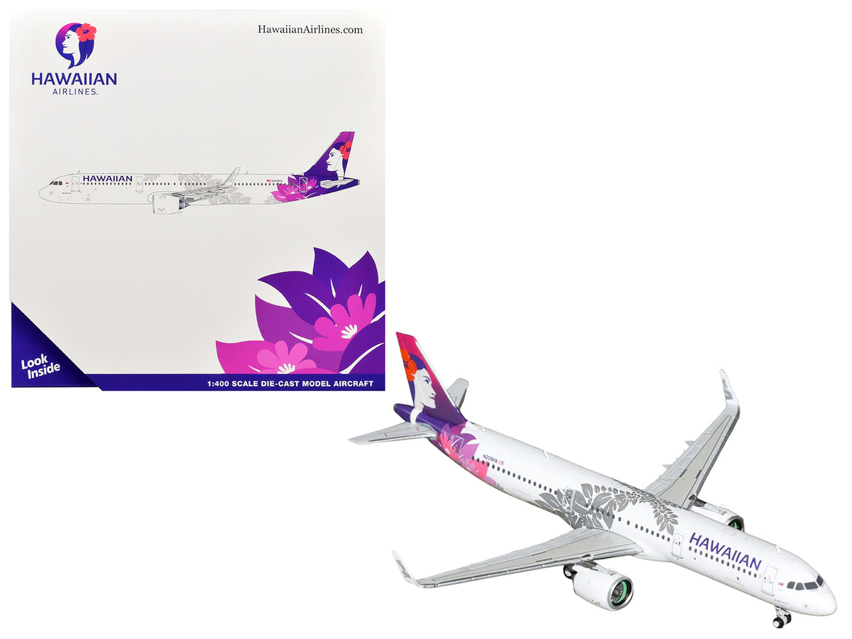 Airbus A321neo Commercial Aircraft "Hawaiian Airlines" (N209HA) White with Purple Tail Graphics 1/400 Diecast Model Airplane by GeminiJets