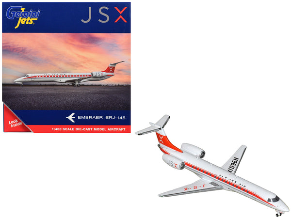 Embraer ERJ-145 Commercial Aircraft "JSX" (N960JX) White with Red Stripes and Tail 1/400 Diecast Model Airplane by GeminiJets
