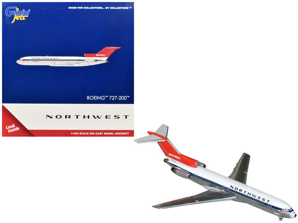 Boeing 727-200 Commercial Aircraft "Northwest Airlines" (N254US) White with Blue Stripes and Red Tail 1/400 Diecast Model by GeminiJets