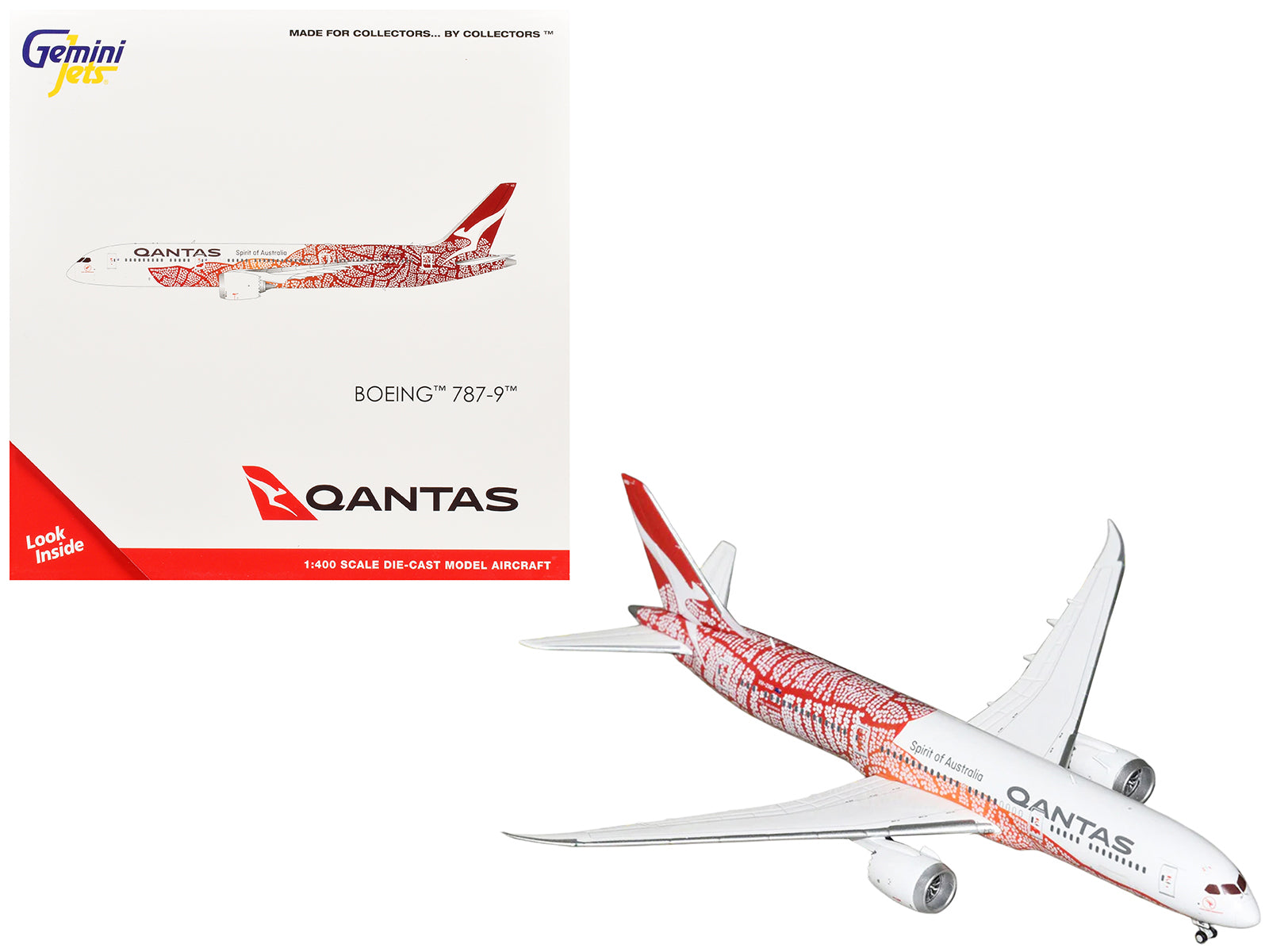 Boeing 787-9 Commercial Aircraft "Qantas - Yam Dreaming" (VH-ZND) White with Red Graphics 1/400 Diecast Model Airplane by GeminiJets