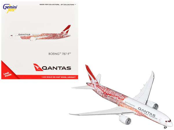 Boeing 787-9 Commercial Aircraft "Qantas - Yam Dreaming" (VH-ZND) White with Red Graphics 1/400 Diecast Model Airplane by GeminiJets