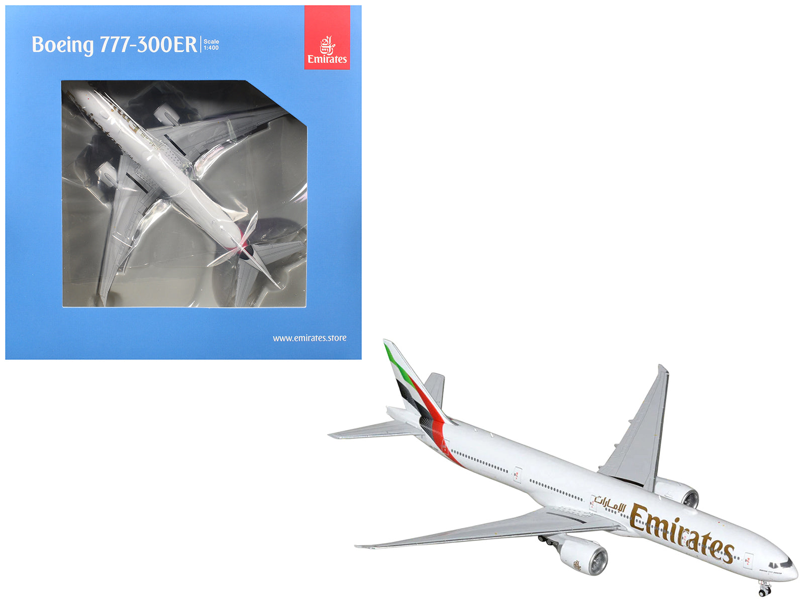 Boeing 777-300ER Commercial Aircraft "Emirates Airlines" (A6-EQH) White with Striped Tail 1/400 Diecast Model by GeminiJets