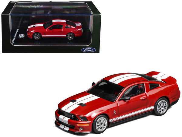 2007 Ford Mustang Shelby GT500 Torch Red with White Stripes 1/64 Diecast Model Car by MotorHelix & Greenlight