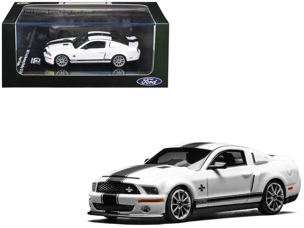 2007 Ford Mustang Shelby GT500 Super Snake Performance White with Matt Black Stripes 1/64 Diecast Model Car by MotorHelix & Greenlight