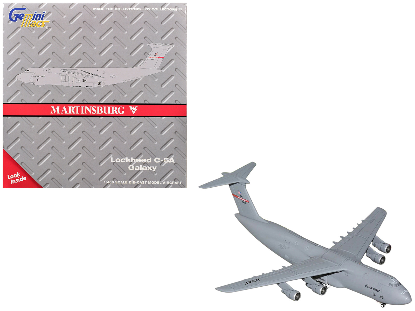 Lockheed C-5A Galaxy Transport Aircraft "Martinsburg Air Force Base" United States Air Force (68-0222) Gray "Gemini Macs" Series 1/400 Diecast Model by GeminiJets