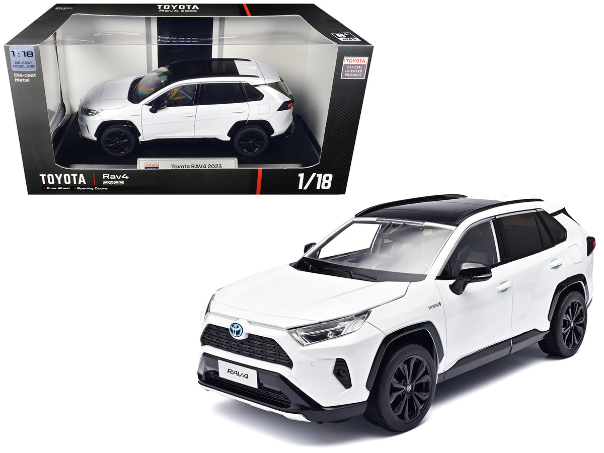 2023 Toyota Rav4 Hybrid White Metallic with Black Top 1/18 Diecast Model Car by Heimanba