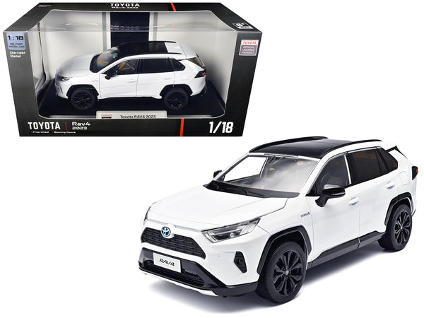 2023 Toyota Rav4 Hybrid White Metallic with Black Top 1/18 Diecast Model Car by Heimanba