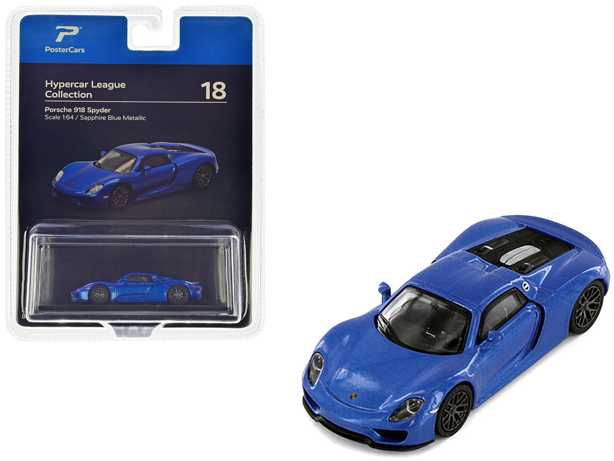 Porsche 918 Spyder Sapphire Blue Metallic "Hypercar League Collection" 1/64 Diecast Model Car by PosterCars