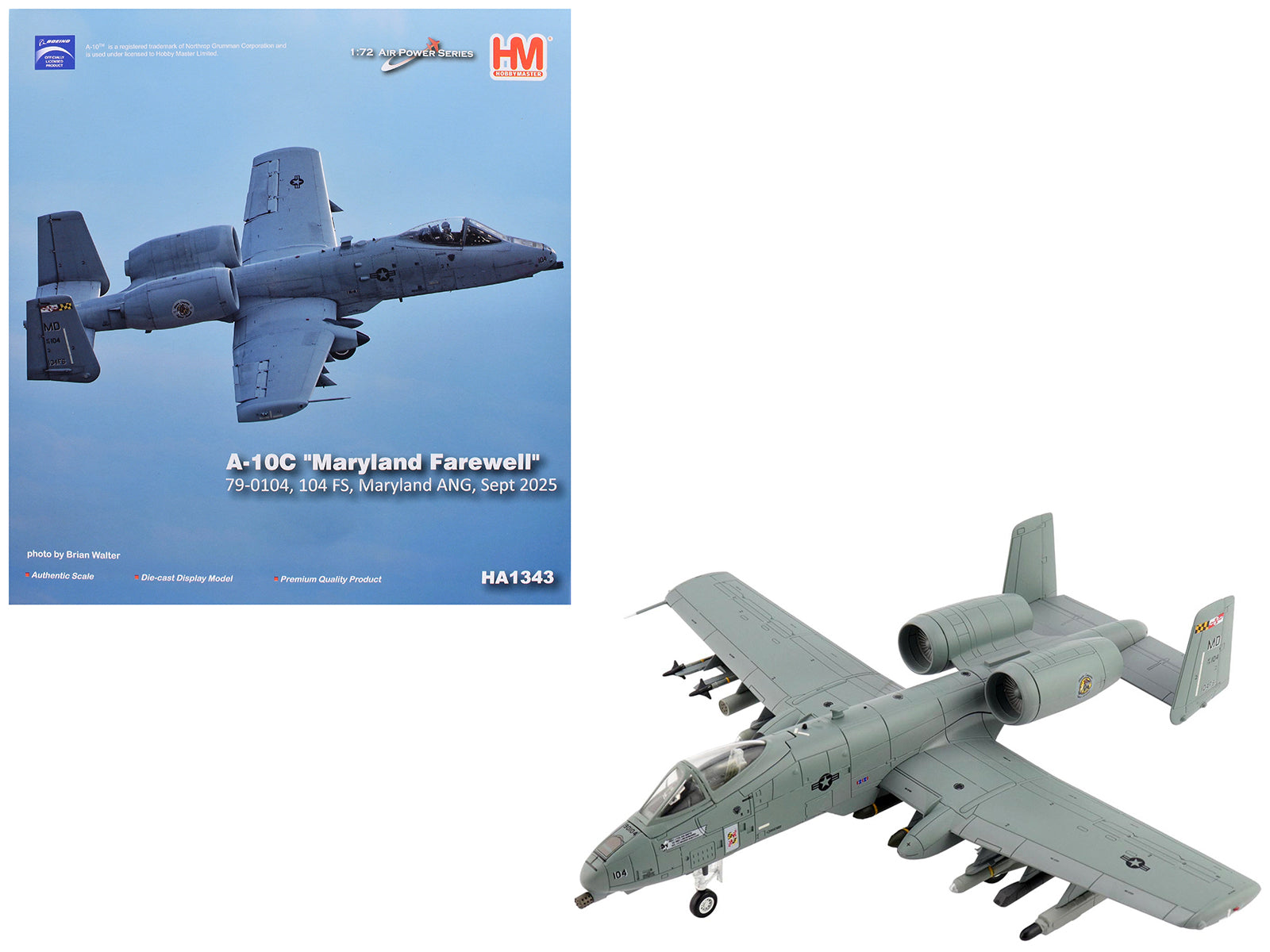 Fairchild Republic A-10C Thunderbolt II Attack Aircraft "80-0283 Maryland Farewell 104 FS Maryland ANG" (2025) United States Air Force "Air Power Series" 1/72 Diecast Model by Hobby Master
