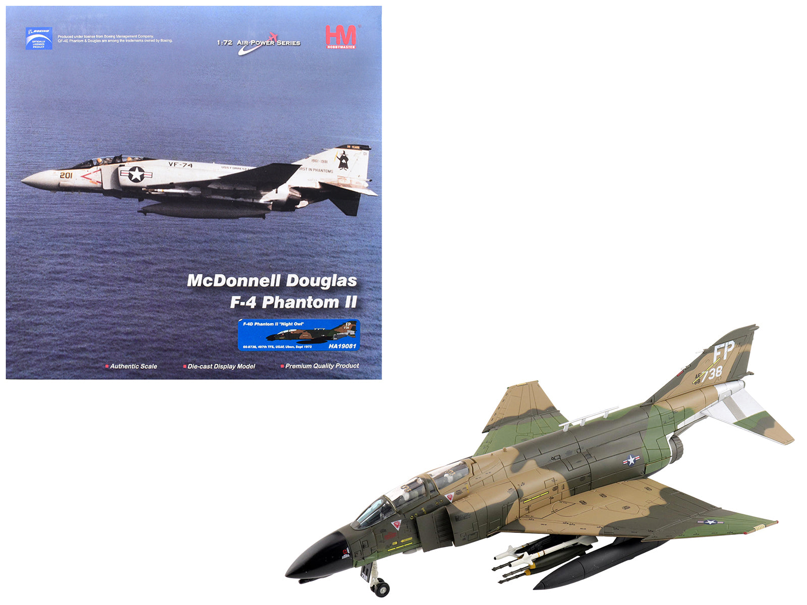 McDonnell Douglas F-4D Phantom II Fighter-Bomber Aircraft "66-8738 Night Owl 497th TFS Ubon RTAFB Thailand" (1972) United States Air Force "Air Power Series" 1/72 Diecast Model by Hobby Master