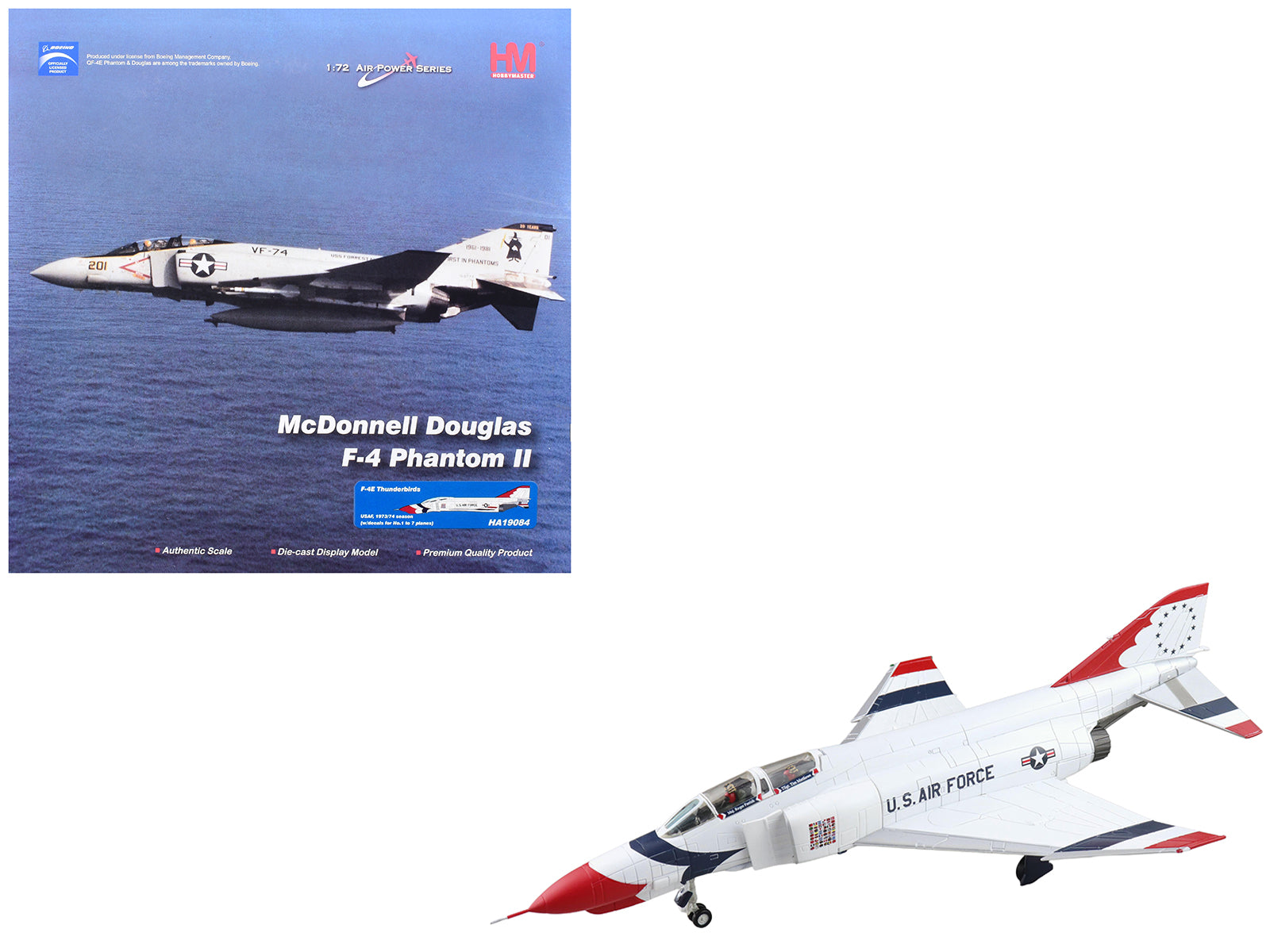 McDonnell Douglas F-4E Phantom II Fighter-Bomber Aircraft "Thunderbirds with Decals for No.1 to 7 planes 1973/74 Season" United States Air Force "Air Power Series" 1/72 Diecast Model by Hobby Master