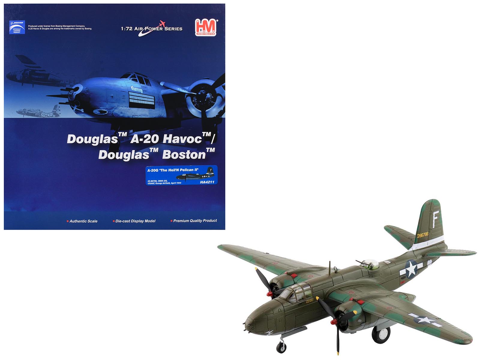 Douglas A-20G Havoc Aircraft "42-86786 Hell'N Pelican II 388th Bomb Squadron Gusap Airfield" (1944) United States Army Air Forces "Air Power Series" 1/72 Diecast Model by Hobby Master