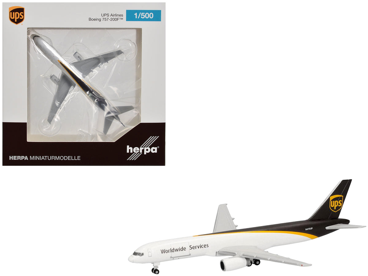 Boeing 757-200F Commercial Aircraft "UPS Worldwide Service" (N475UP) White with Brown Tail 1/500 Diecast Model Airplane by Herpa