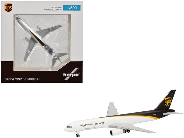 Boeing 757-200F Commercial Aircraft "UPS Worldwide Service" (N475UP) White with Brown Tail 1/500 Diecast Model Airplane by Herpa