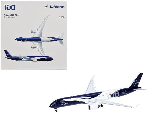 Airbus A350-900 Commercial Aircraft "Lufthansa 100 Years" (D-AIXL) Blue with Graphics 1/500 Diecast Model Airplane by Herpa