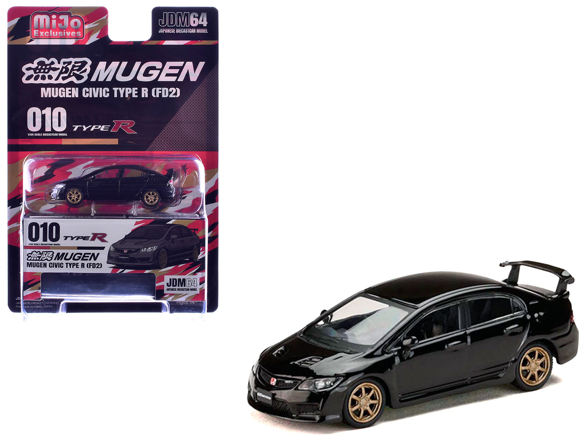 Honda Mugen Civic Type R (FD2) RHD (Right Hand Drive) Crystal Black Pearl with Gold Wheels "JDM64" Series 1/64 Diecast Model Car by Hobby Japan